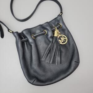 Michael Kors Pebbled Leather Crossbody Bag Small Drawstring Tassel Charm